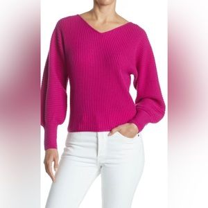 Milly. V-Neck Dolman Sleeve Cashmere Sweater. Size:Small. Color: Fuchsia